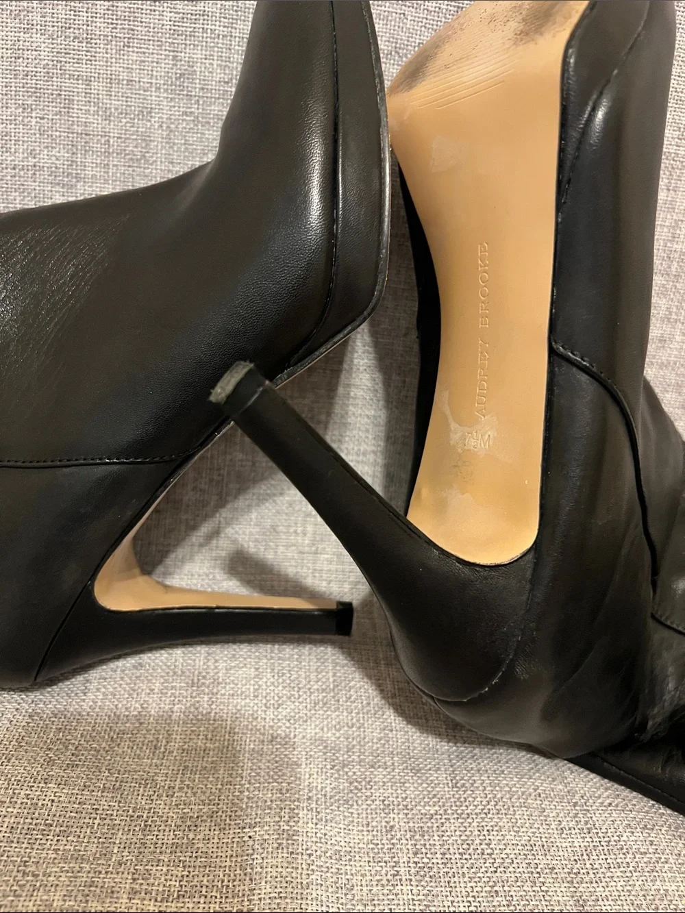 Audrey Brooke Black Leather High Heel Boots - Picture 8 of 10